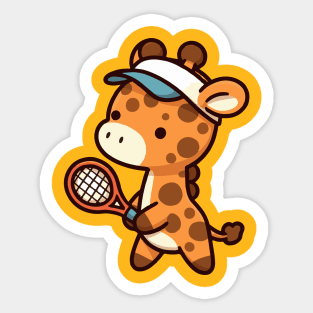 cute giraffe cartoon Play Tennis Sticker